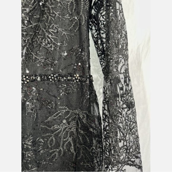 NEW $698 Mac Duggal [ 18 ] Embellished Wrap Over Long Sleeve Gown‎ Black - Picture 10 of 15